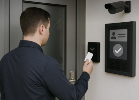 Commercial access control system with card reader